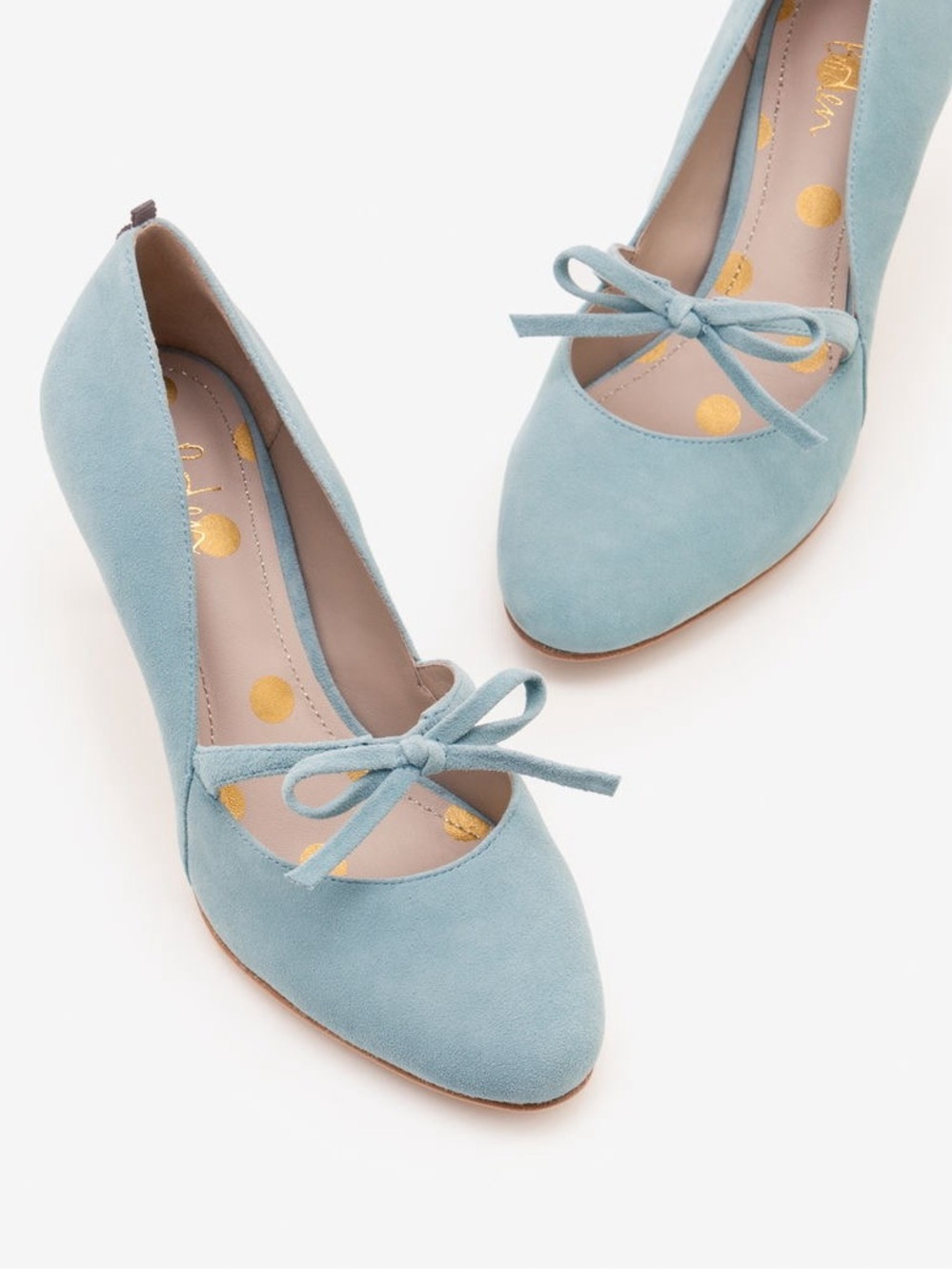 Boden light blue suede tie heels sz 6.5